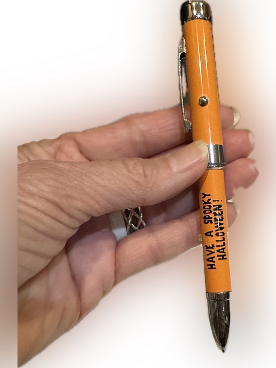 Not certain Other - VTG RARE METAL HALLOWEEN LIGHT UP PEN W PUMPKIN JACK O LANTERN PROJECTION ORANGE
